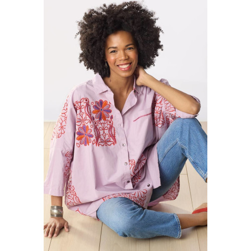 Mandvi Organic Cotton Oversized Shirt - Opal/Multi Mandvi Organic Cotton Oversized Shirt - Opal/Multi