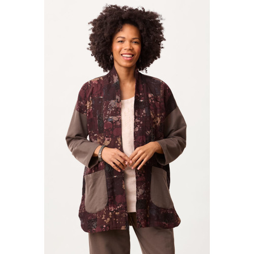 Haniya Upcycled Patchwork French Terry Jacket - Fossil/Multi Haniya Upcycled Patchwork French Terry Jacket - Fossil/Multi