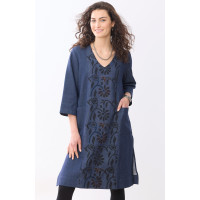Recycled Yarn Amala 3/4-Sleeve A-Line Tunic - Dark denim